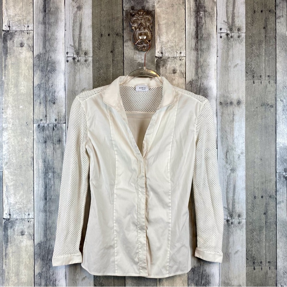 AKRIS Punto Fabric Mix Mesh Button Down Shirt In White Size Small.